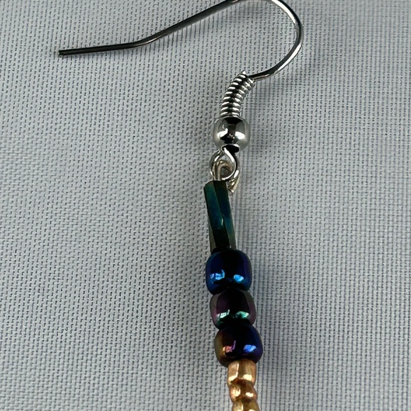 Iridescent Beaded Drop Earrings Handmade - Picture 6 of 8